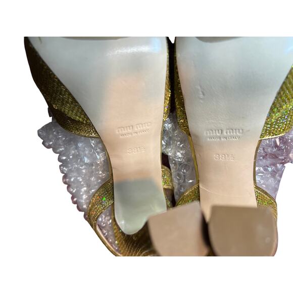 Miu Miu Gold Sequin Spangle Platform Heel Size EU38 1/2 - Picture 11 of 12